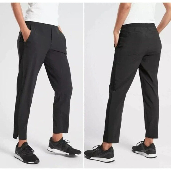 Athleta Brooklyn Ankle Pant Knit Panels Slim Leg Black Joggers Athletic Size 8 - Picture 1 of 11